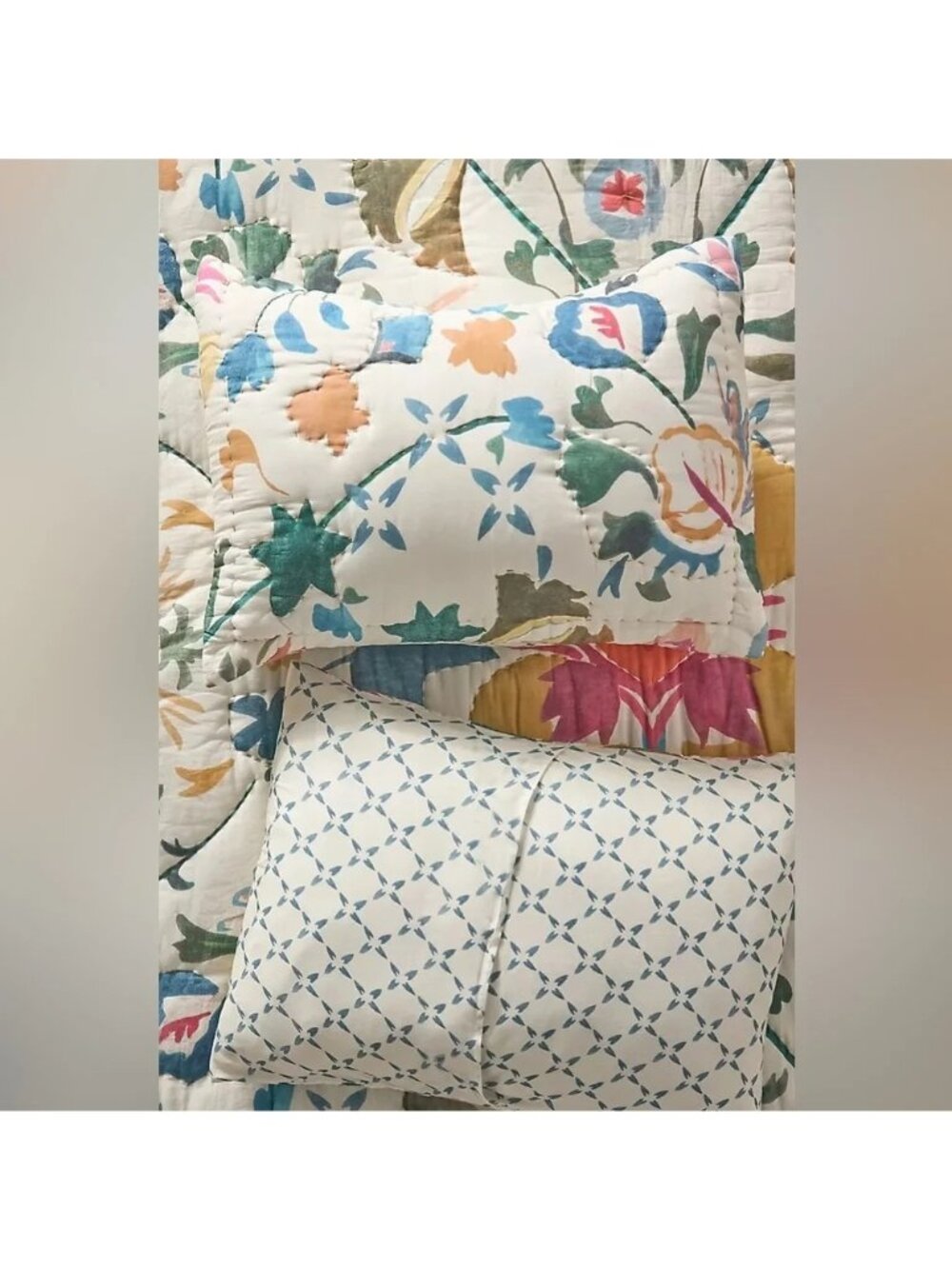 Anthropologie Sawyer Quilted Cotton Pillowcases Floral Cottagecore Garden